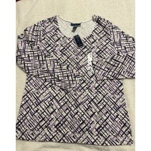 Karen Scott NWT Women XL Long Sleeve Knit Top Purple Geometric Pt Modern Class